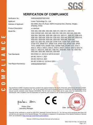SGS CE EMC Verification of Compliance – UV Sterilizer