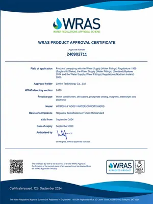WRAS Product Approval Certificate – Water Conditioners
