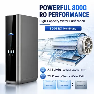 Purificador RO inteligente de 800G sin tanque con pantalla avanzada