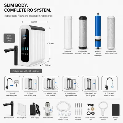 Water purifier dimensions, filters and accessories