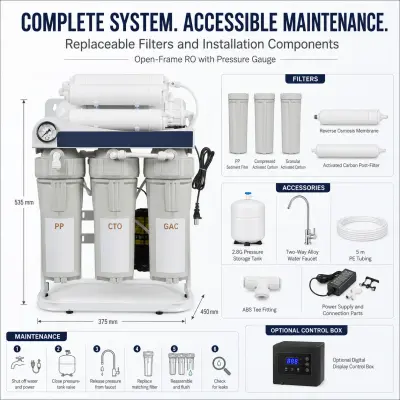 Water purifier dimensions, filters and accessories