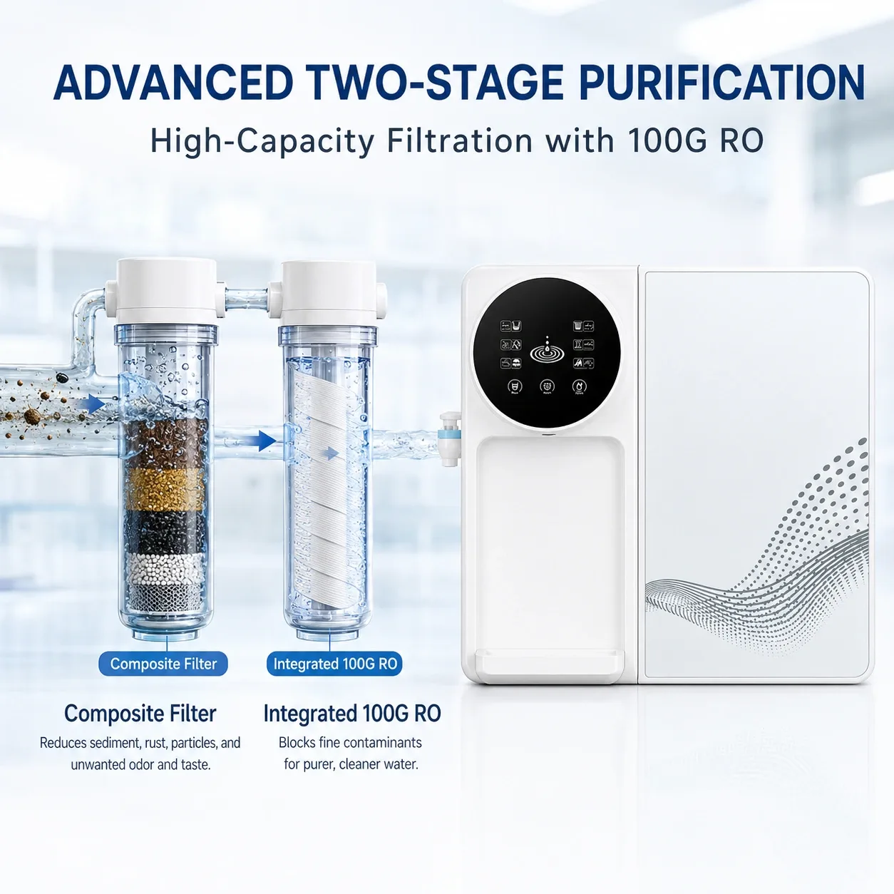 100G Countertop RO Water Purifier with Touchscreen & Temperature Control