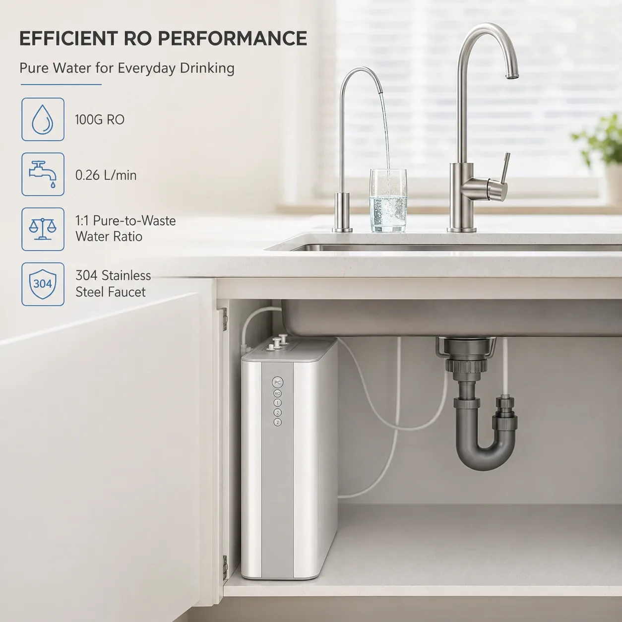 100G Compact RO Water Purifier with Integrated Waterway
