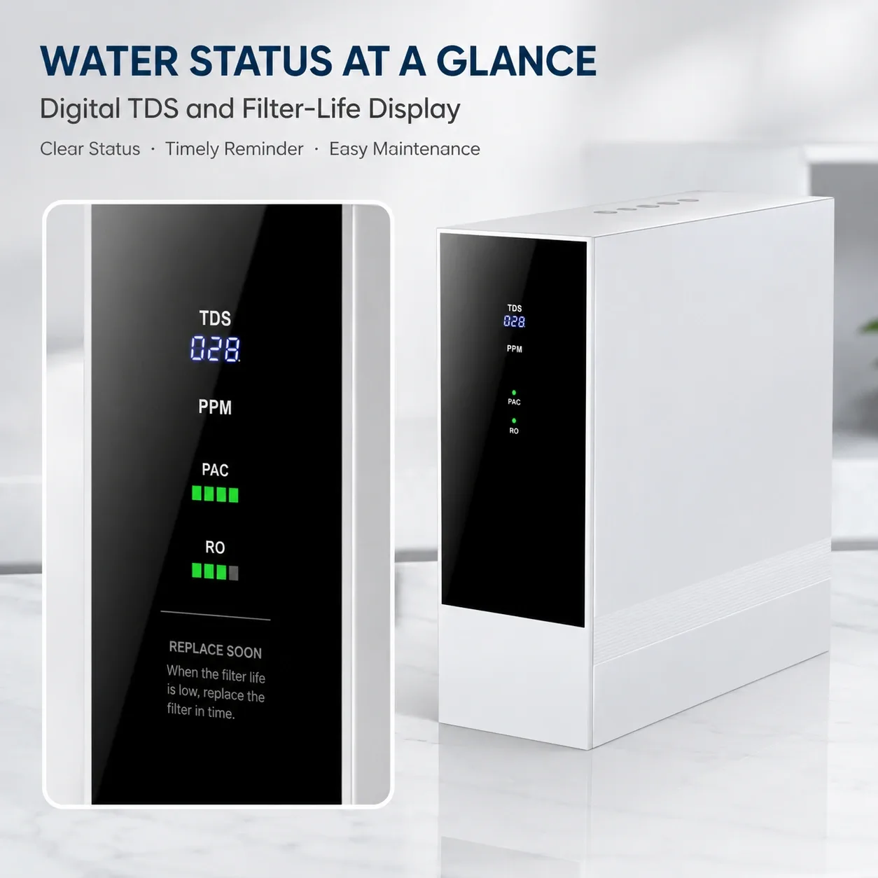 100G–800G Smart RO Water Purifier with TDS Display