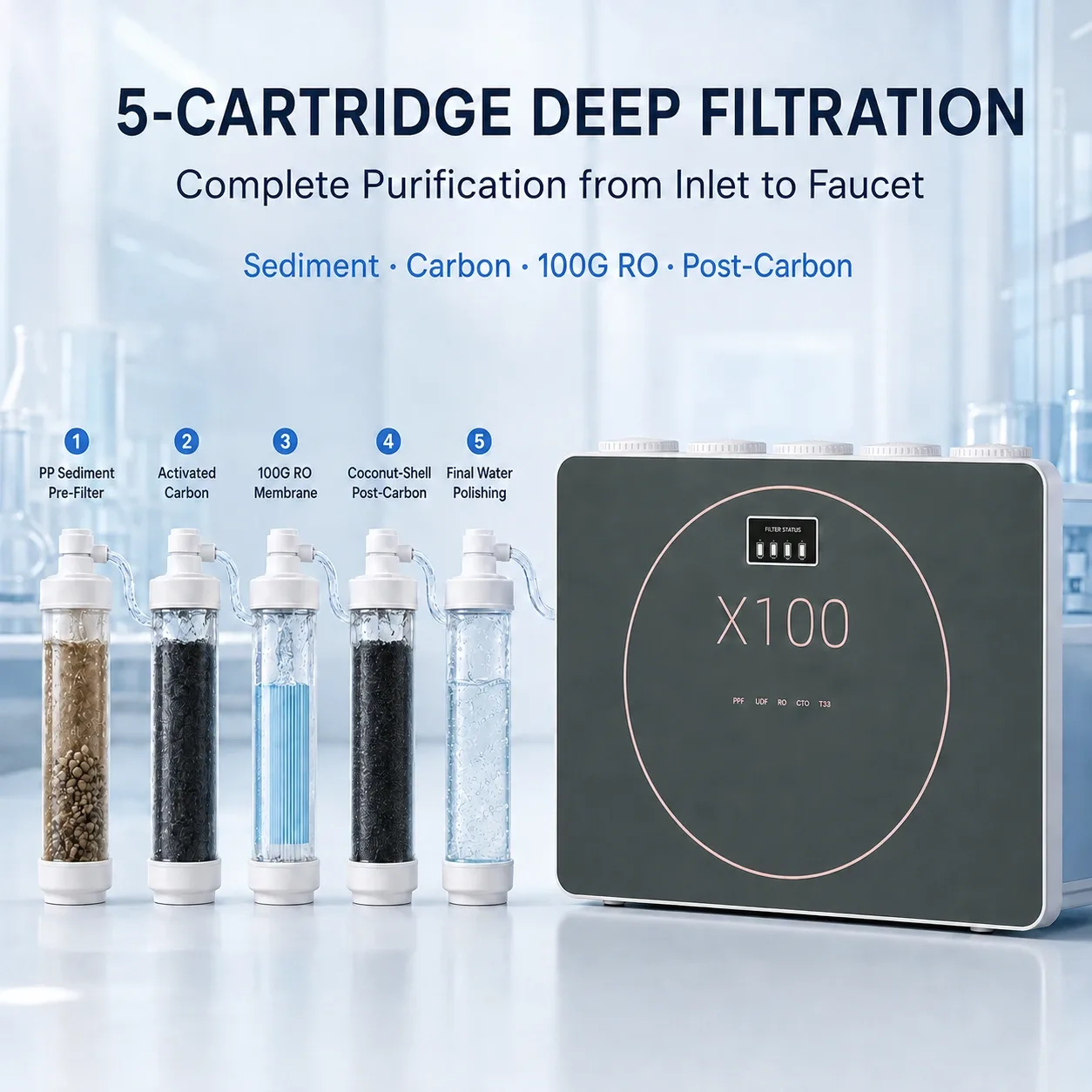100G 5-Stage RO Water Purifier with Smart Display & Pressure Tank