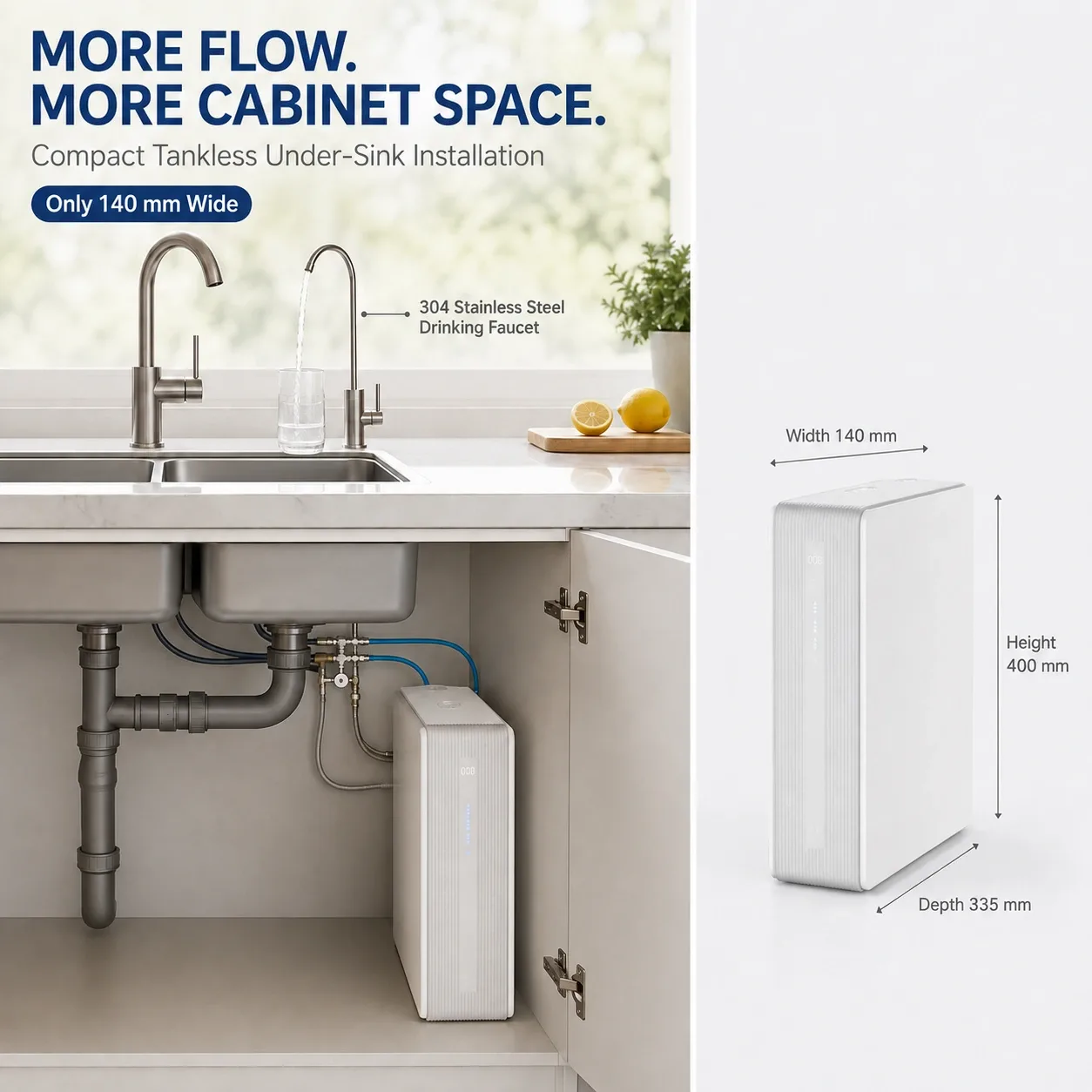 400G–600G Compact Tankless RO Water Purifier with TDS Display