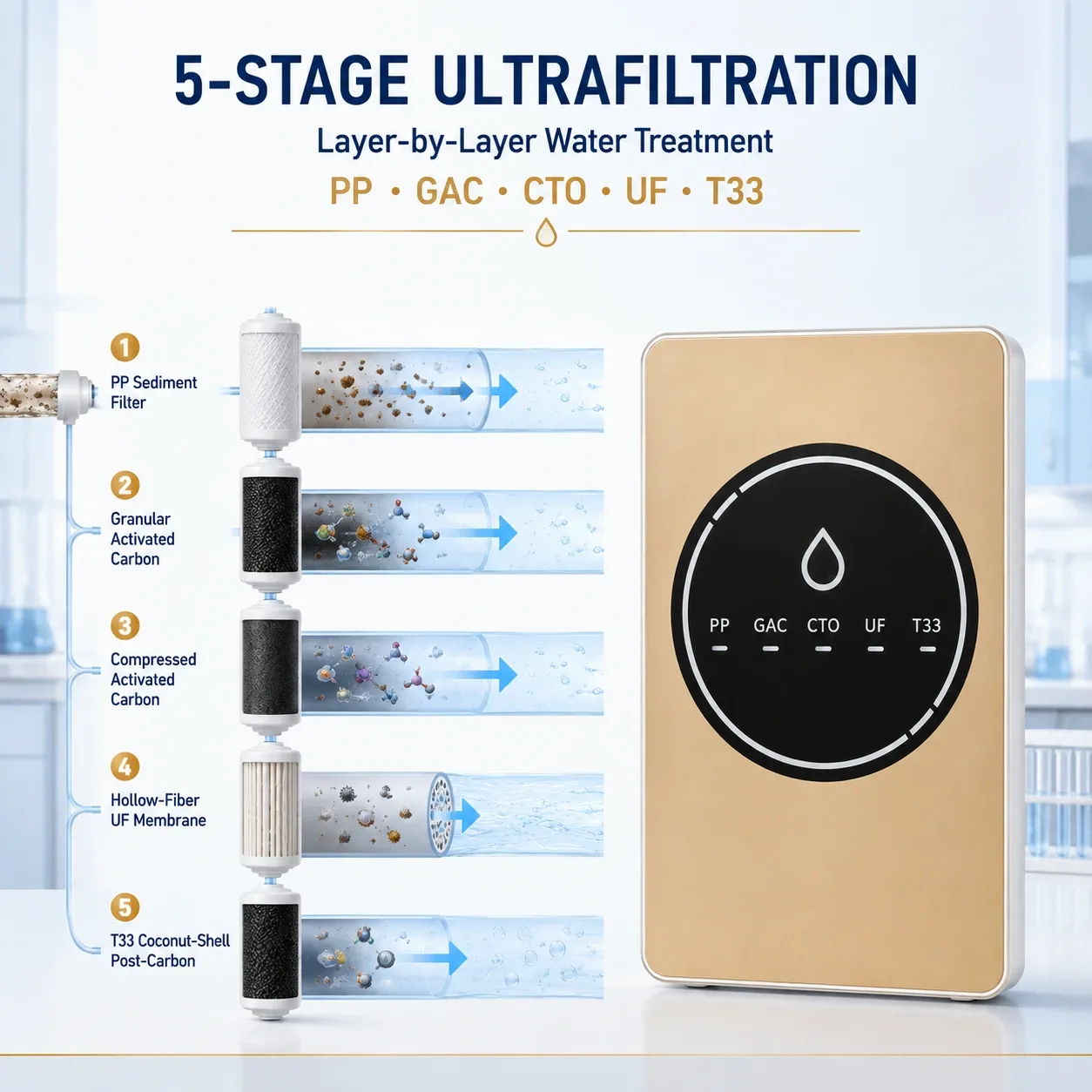 5-Stage Compact Ultrafiltration Water Purifier with Backwash
