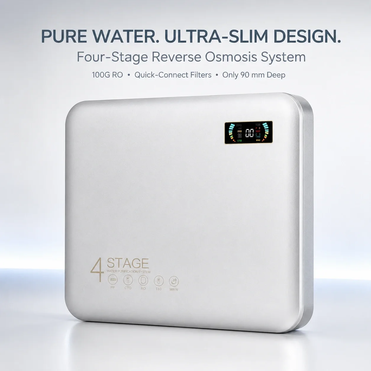 4-Stage Slim 100G Under-Sink RO Water Purifier with 3.2G Tank