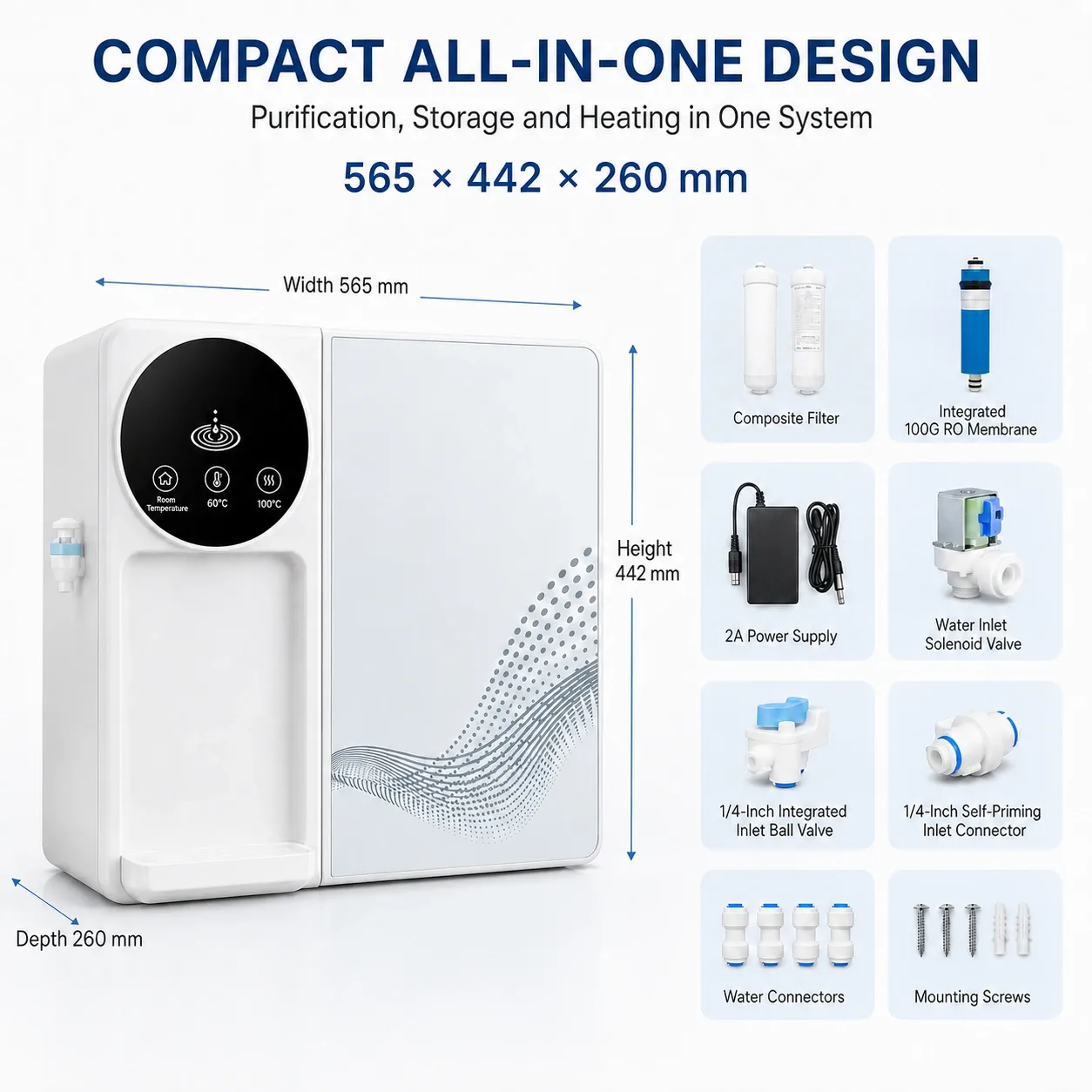 100G Countertop RO Water Purifier with Touchscreen & Temperature Control