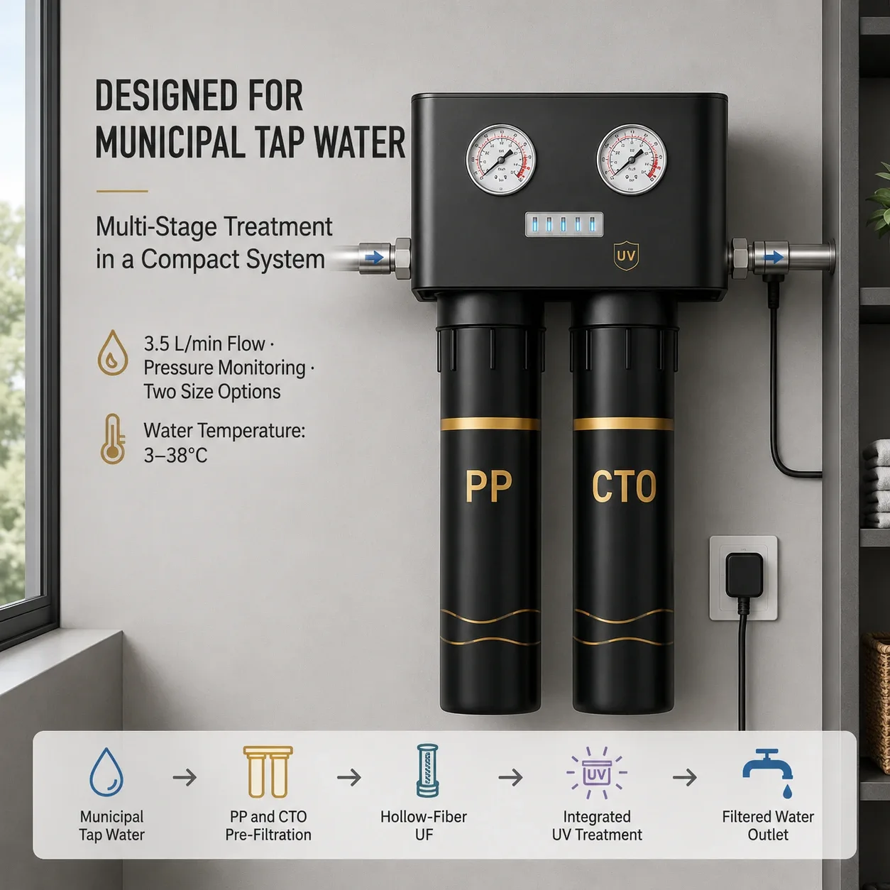 Municipal tap water installation example