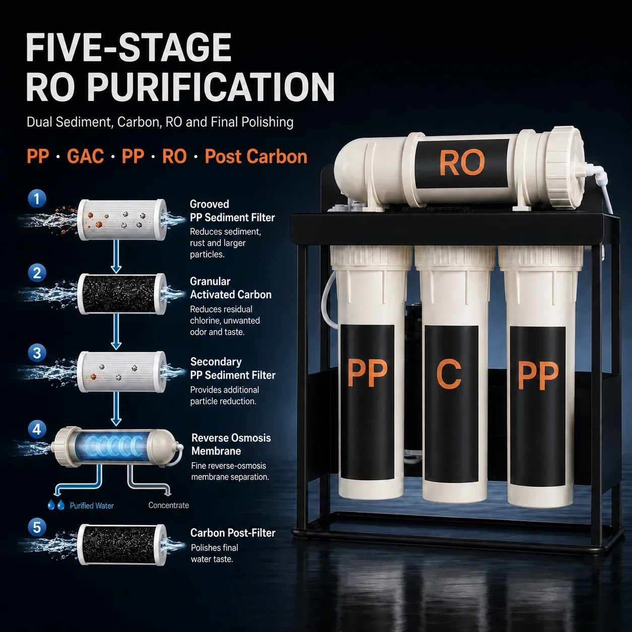 Five stage RO water purification