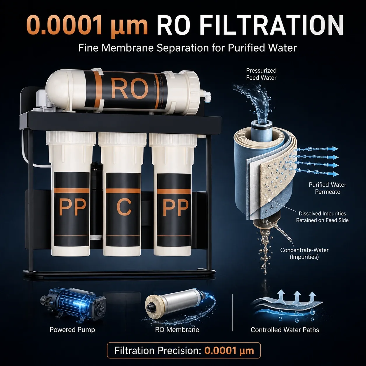 RO water filtration technology 0.0001 micron