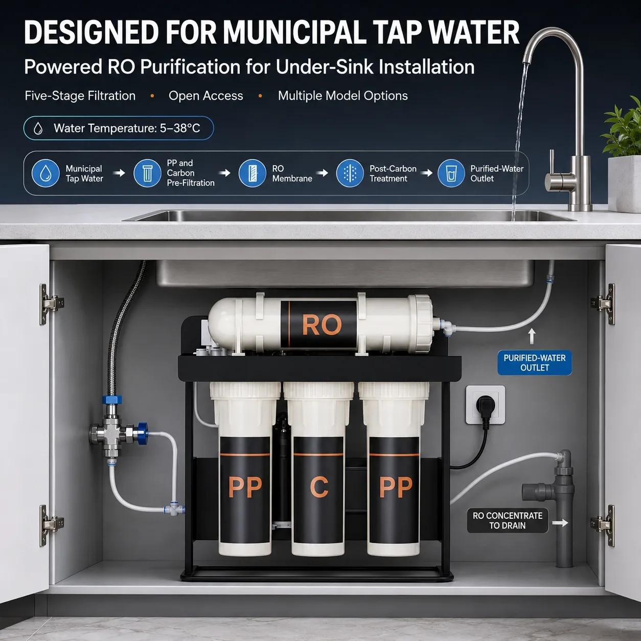 Municipal tap water installation example
