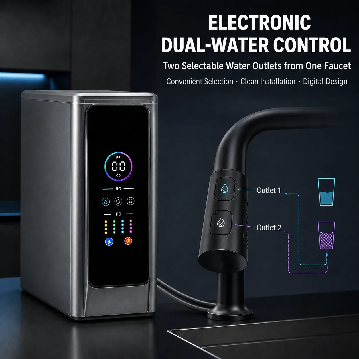 Electronic dual-outlet water faucet