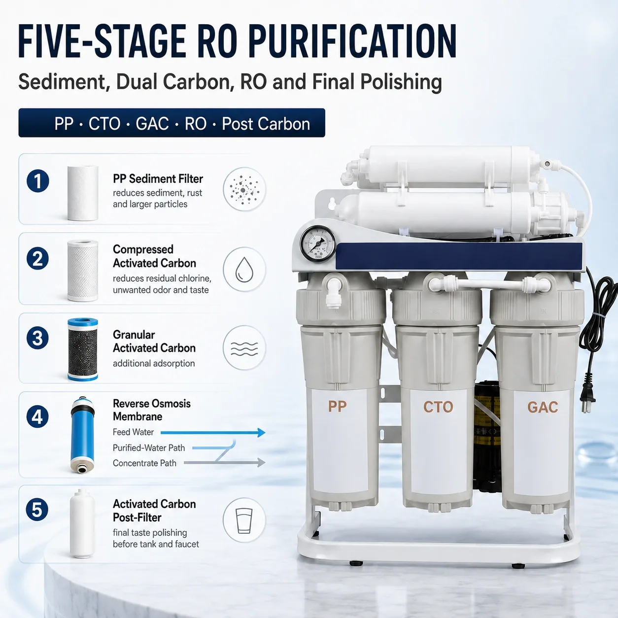 Five stage RO water purification