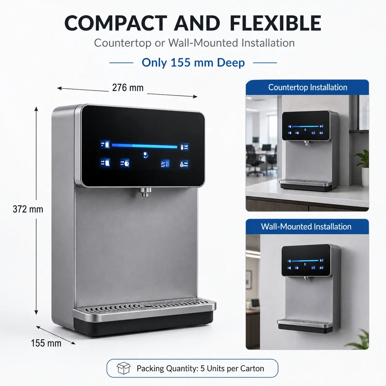 Water purifier dimensions and dual installation options