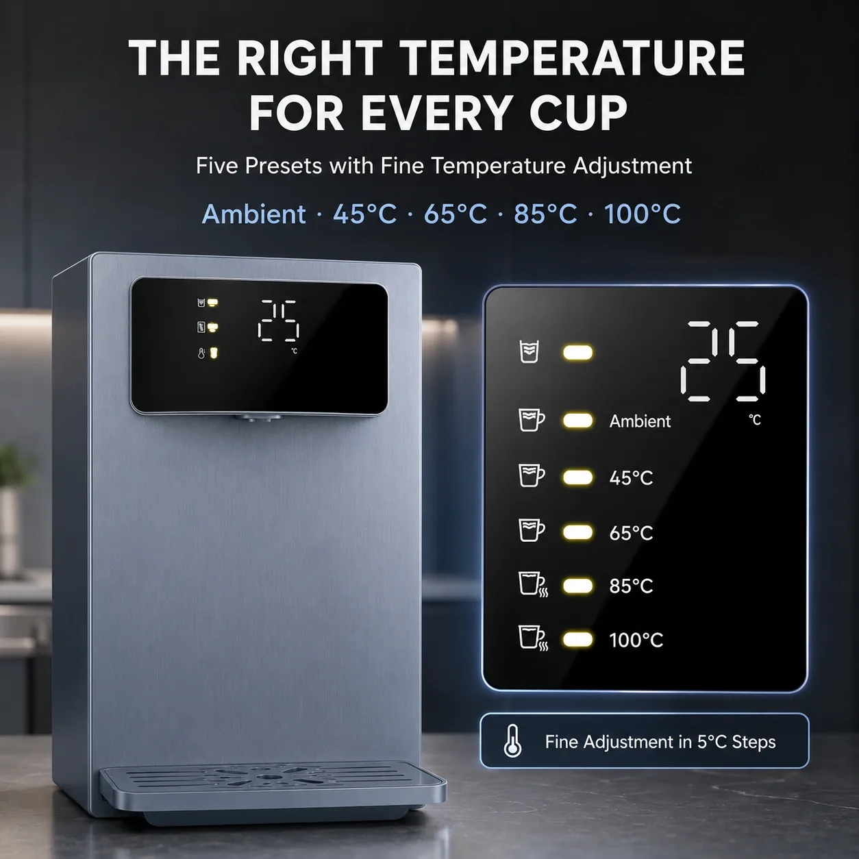 Instant water dispenser with five temperature settings